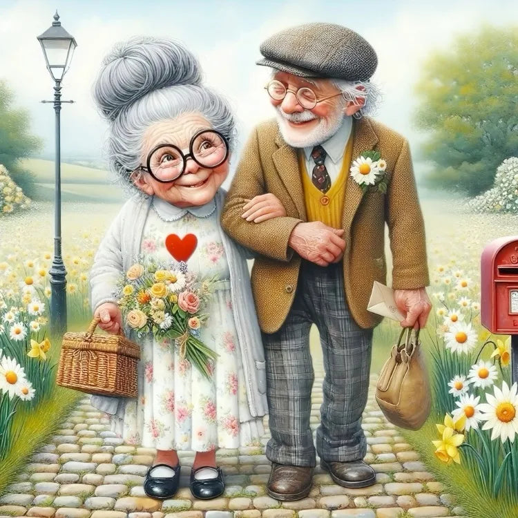 AB Diamond Painting op canvas - Fairy Dust Cartoon Opa & Oma