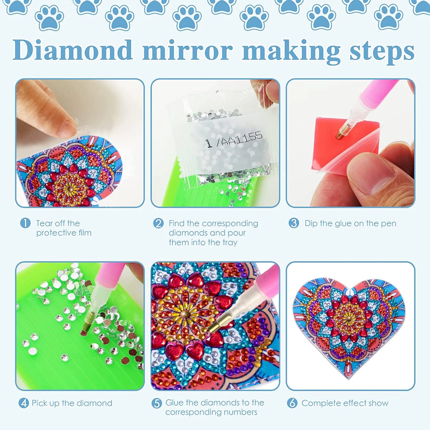 Diamond Painting Boekenlegger Hoekjes Set van 6 – Hartontwerp met Diamond Painting Steentjes