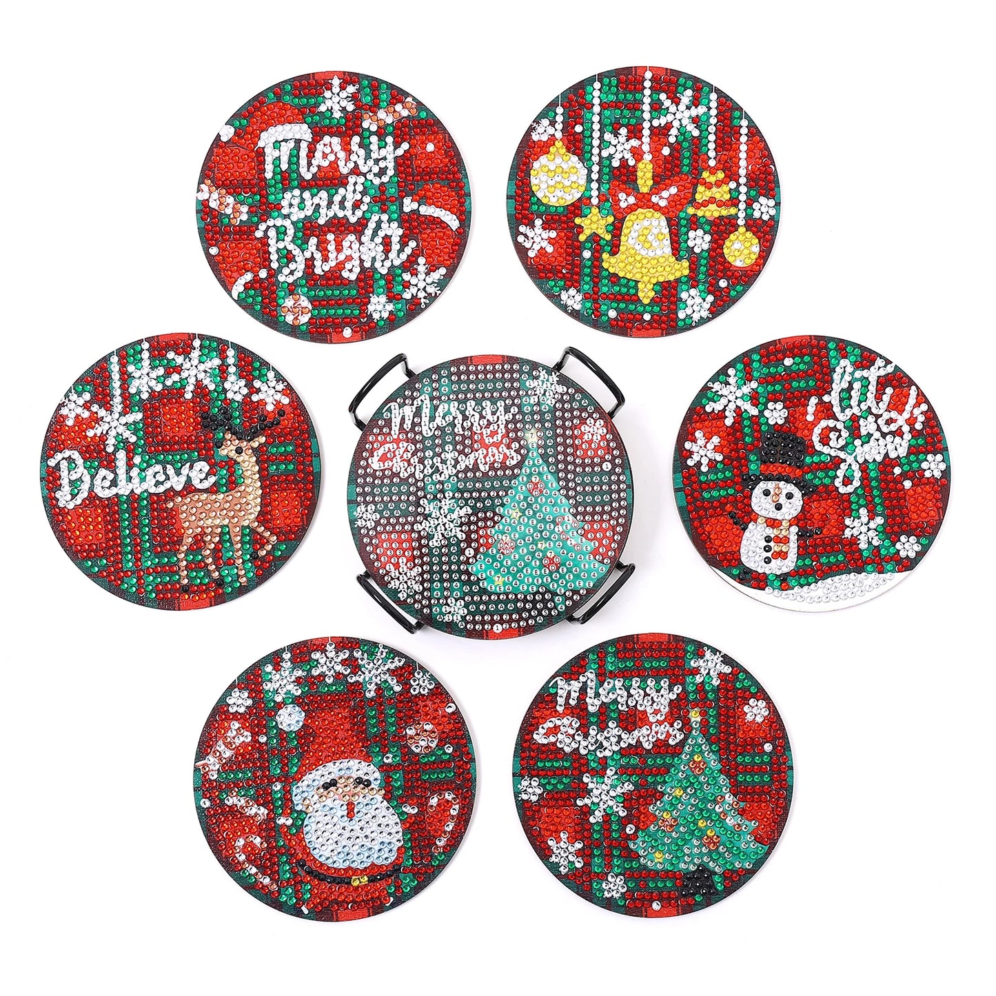 Diamond Painting Kerst Onderzetters met Houder – Creatief en Uniek Cadeau
