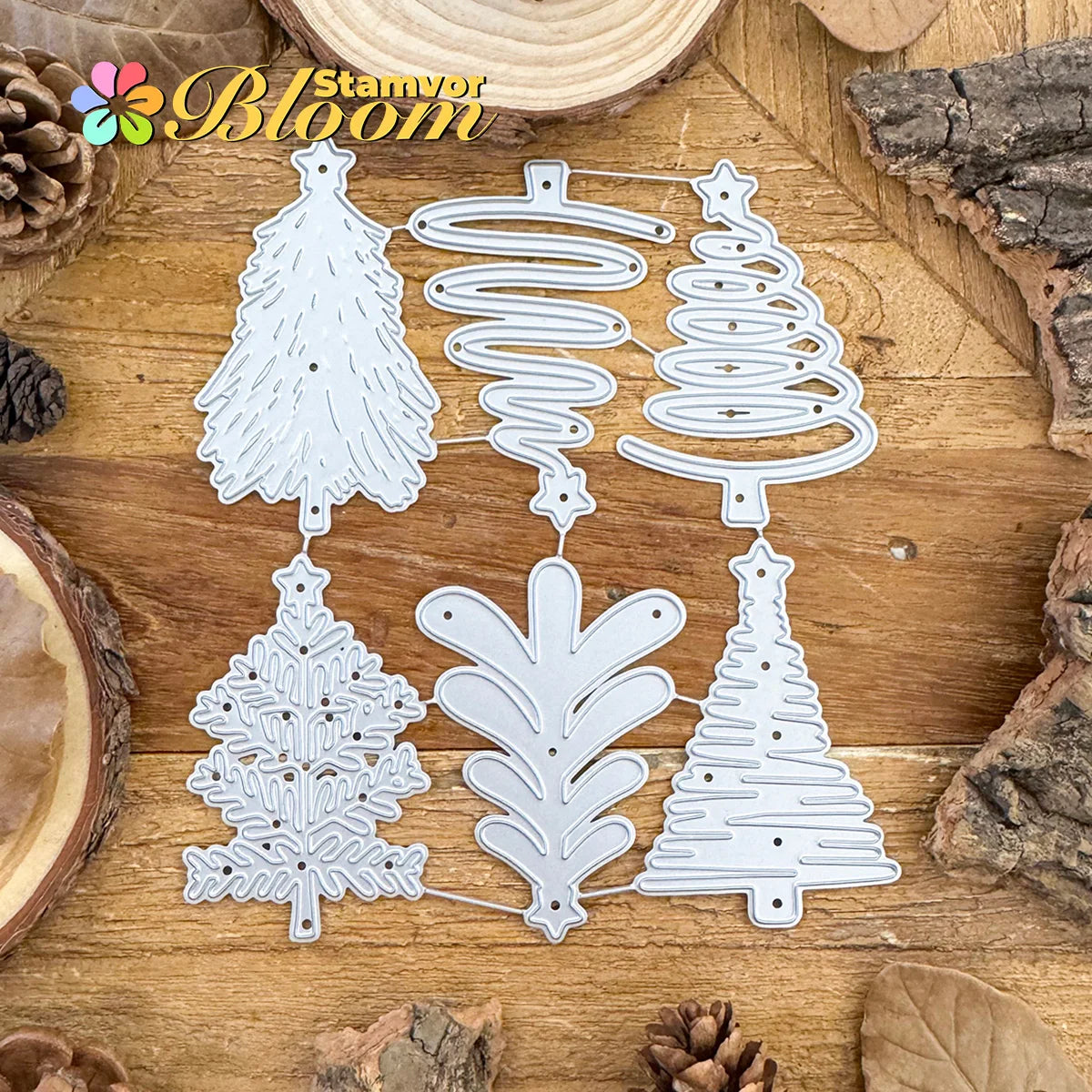 Snijmal kerstbomen met sterren – metalen stansvormen voor decoratie en scrapbooking
