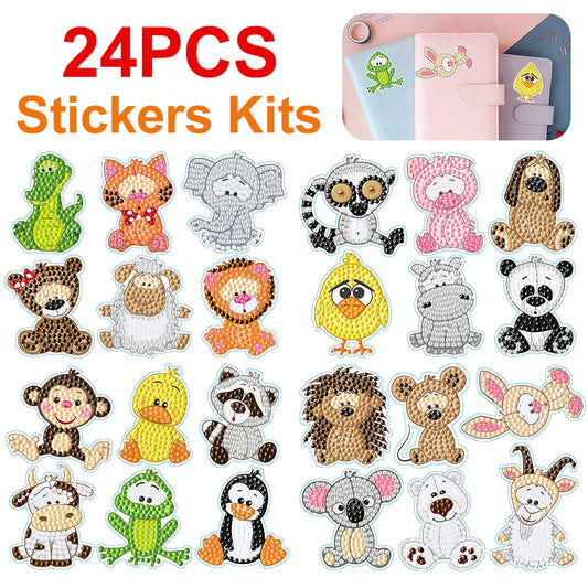 Diamond Painting Sticker set - 24-delige dierenstickers knutselset