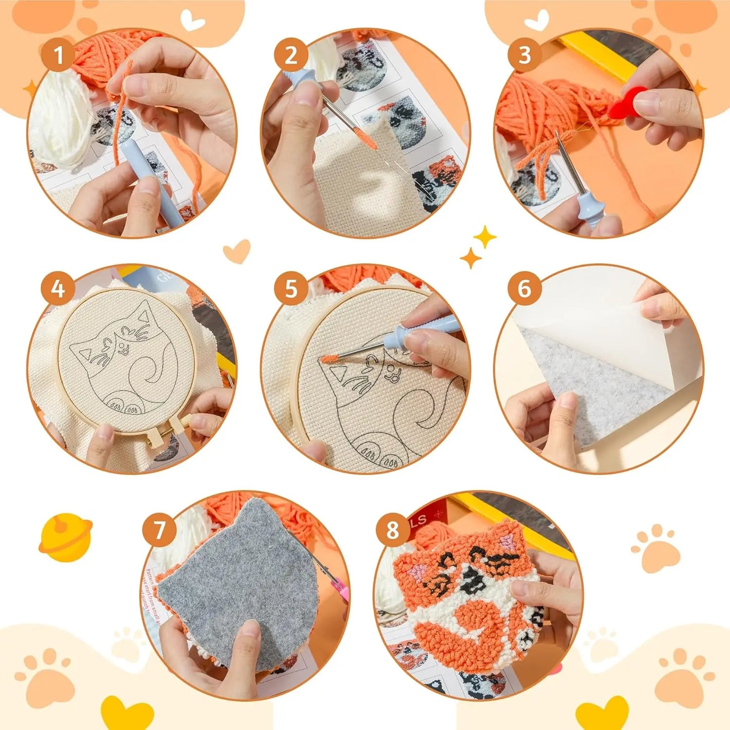 Punch Needle pakket Onderzetters maken set met 6 drinkonderzetters