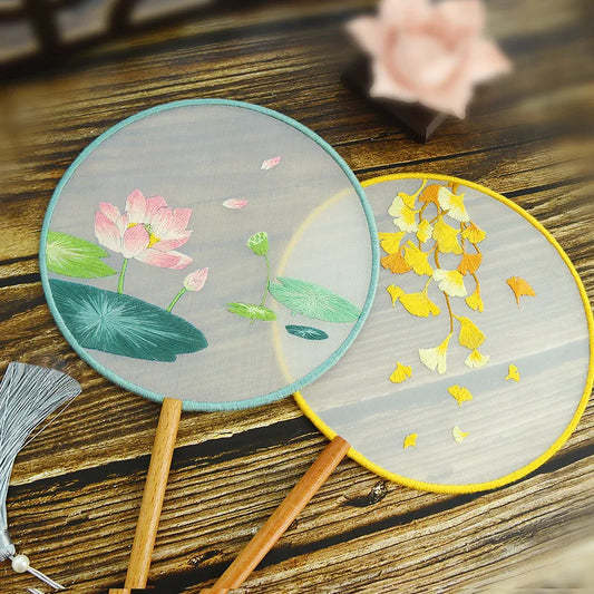 Borduurpakket rond Chinese bloemen waaier met voorgedrukt patroon