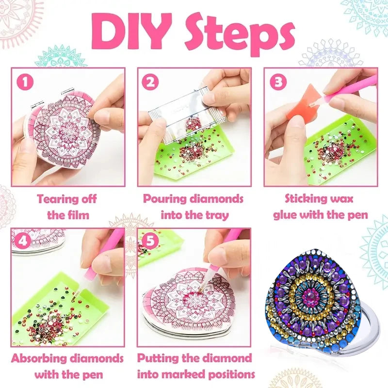 Diamond Painting Spiegel Bloemen Patroon Makeup Spiegel PU Leer Cadeau