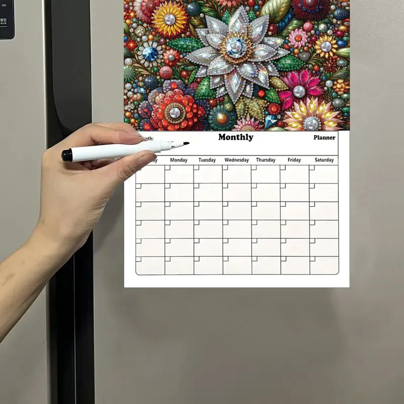 Diamond Painting Kalender 2026 met Dromerige Bloemen en Magnetisch Whiteboard