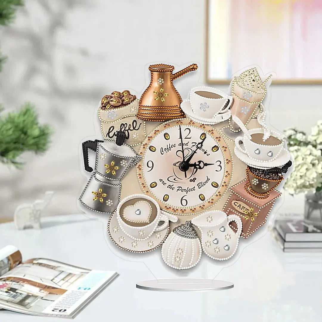 Diamond Painting Klok Koffie Tijd Kristal Ornament met Speciale Steentjes