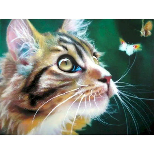 Diamond Painting Dieren - Kat met bloemen landschap wanddecoratie - DZDP32720