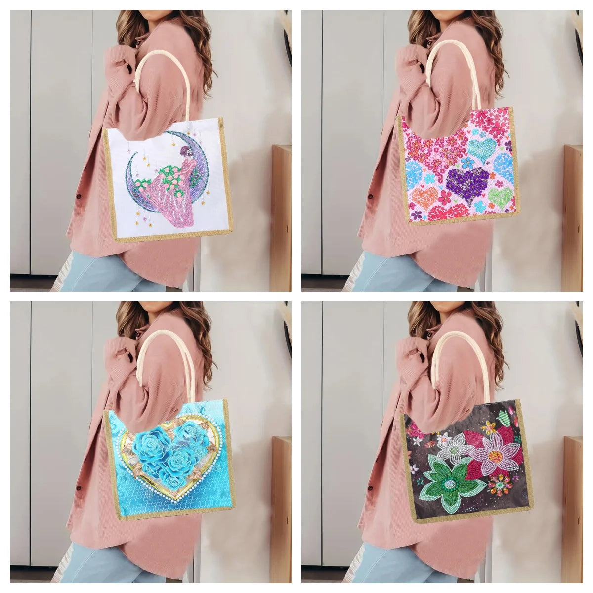 Diamond Painting Tas Hartpatroon Canvas Shopper met Steentjes