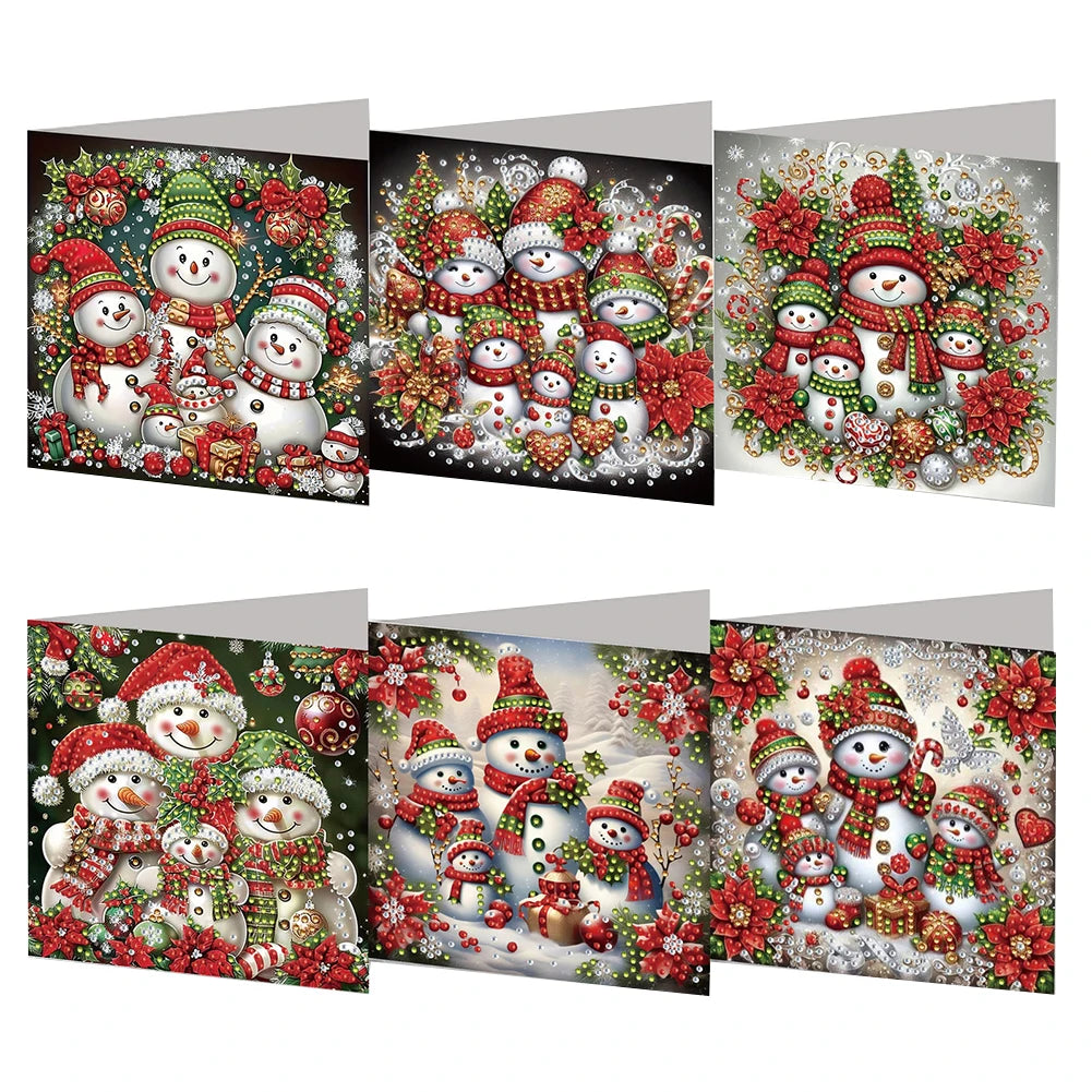 Diamond Painting Kerstkaarten set – 6 stuks creatieve mozaïek kerstkaarten - Sneeuwpop