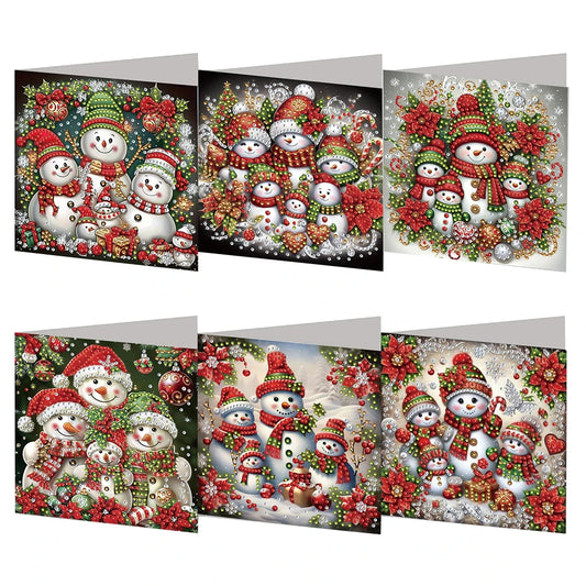 Diamond Painting Kerstkaarten set – 6 stuks creatieve mozaïek kerstkaarten - Sneeuwpop