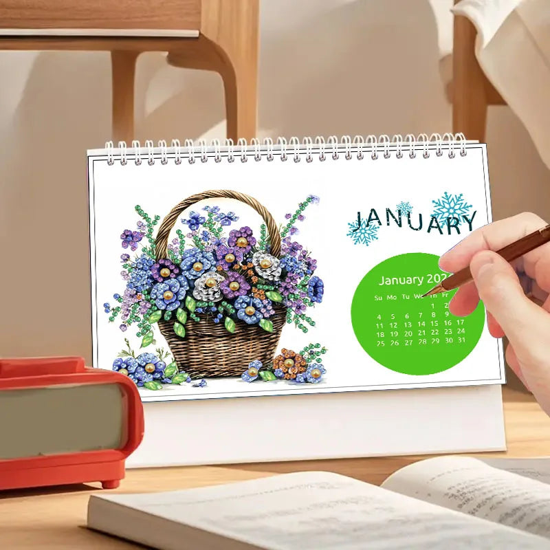 Diamond Painting Kalender met bloemen, vlinders en feestelijke accenten