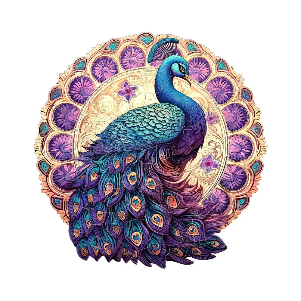 Houten figuren puzzel pauw in geschenkdoos – unieke dierenvorm