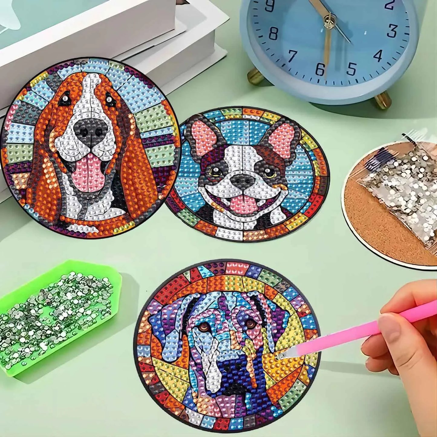 Diamond Painting Onderzetters met honden – creatieve houten set