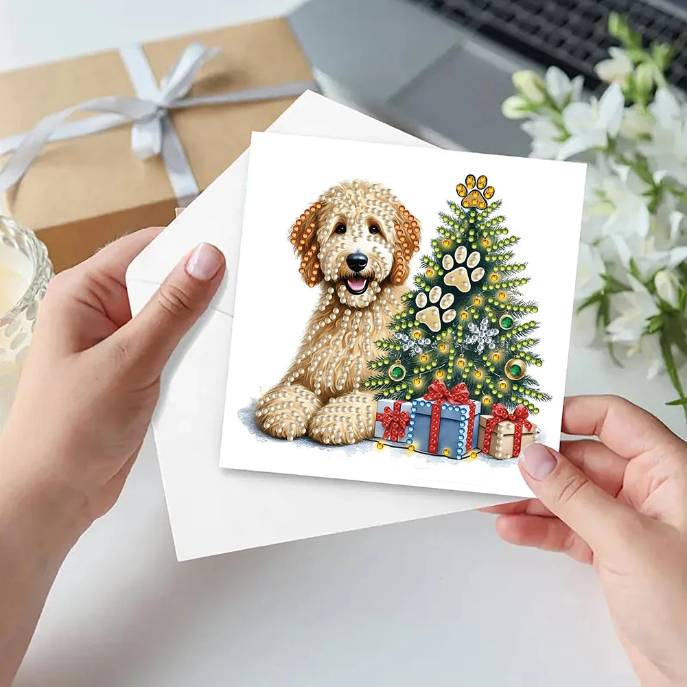 Diamond Painting Kerstkaarten set Honden – 6 Wenskaarten met Steentjes