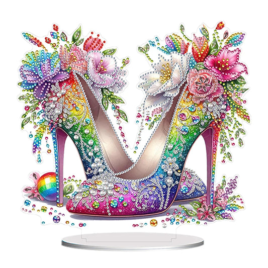Diamond Painting Tafelornament Acryl Decoratie met Speciale Strass - Schoenen met bloemen
