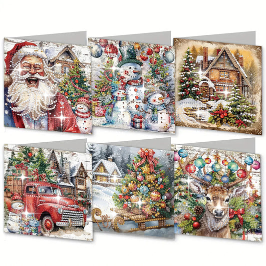 Diamond Painting Kerstkaarten Set - 6 Stuks - Kerstkaartenset met Unieke Designs