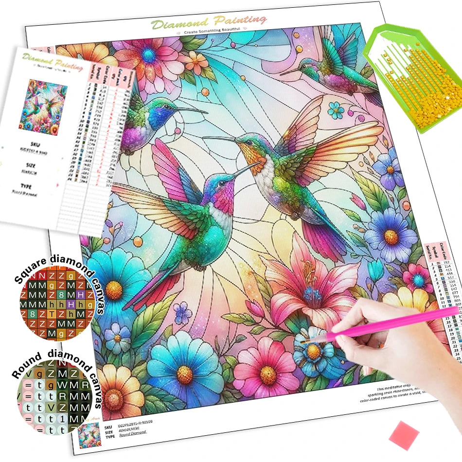 Diamond Painting Dieren - Kleurrijke Wanddecoratie - Kolibrie DZDP82889