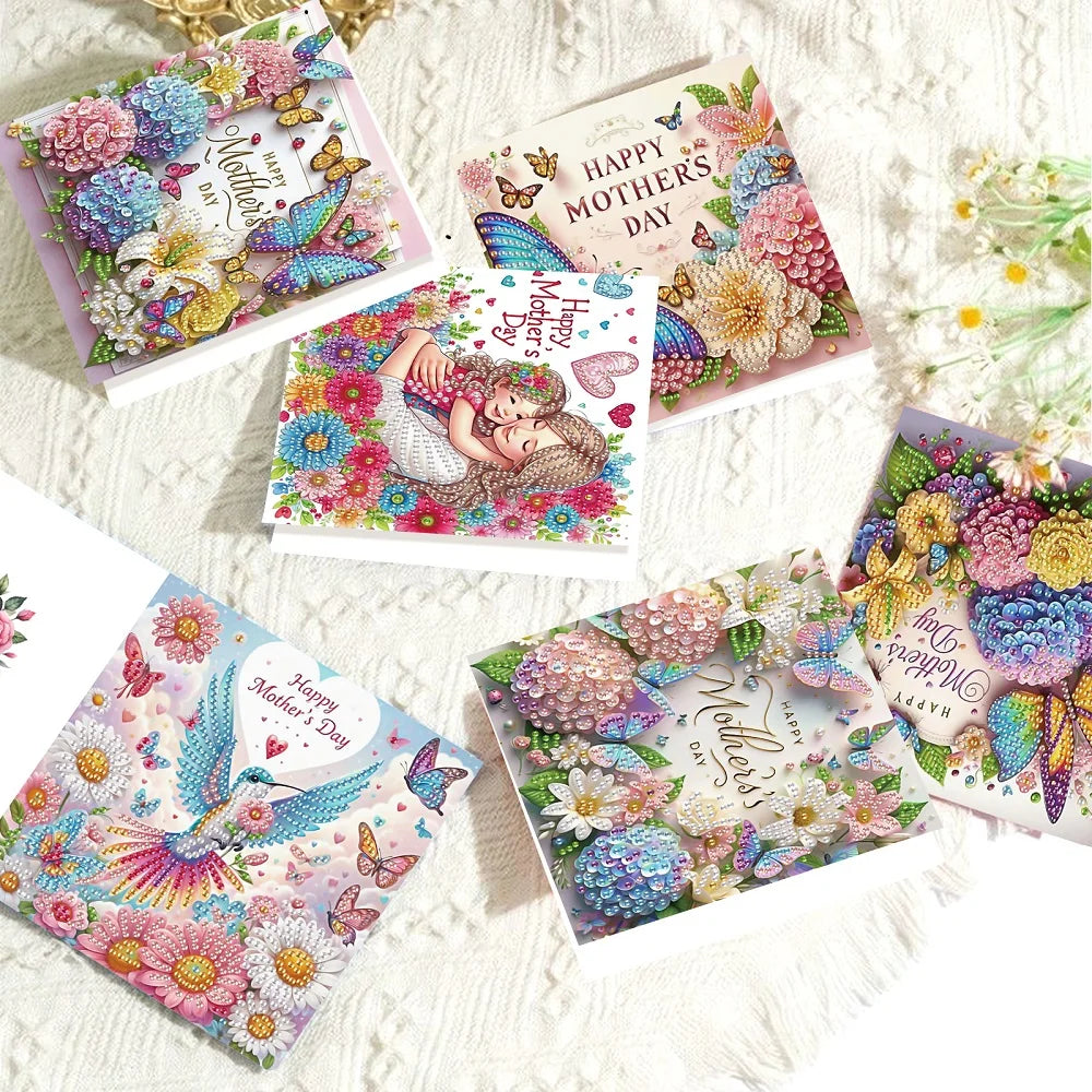 Diamond Painting Wenskaarten set Moederdag met enveloppen 6 stuks