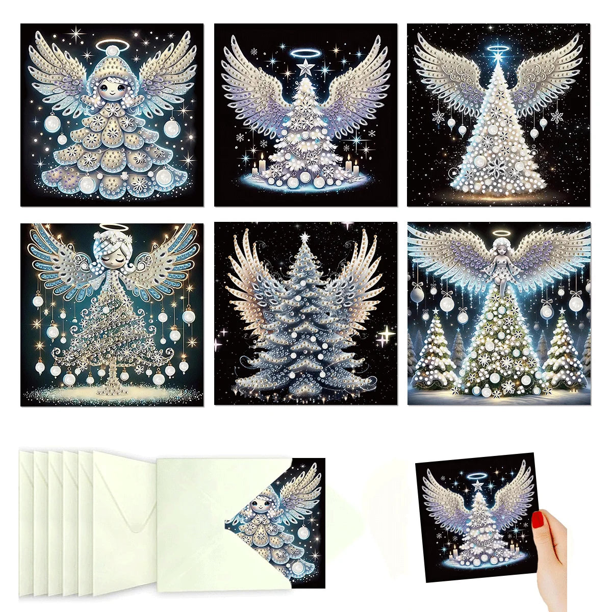 Diamond Painting Kerstkaarten set – 6 kerstkaarten met enveloppen - HK077