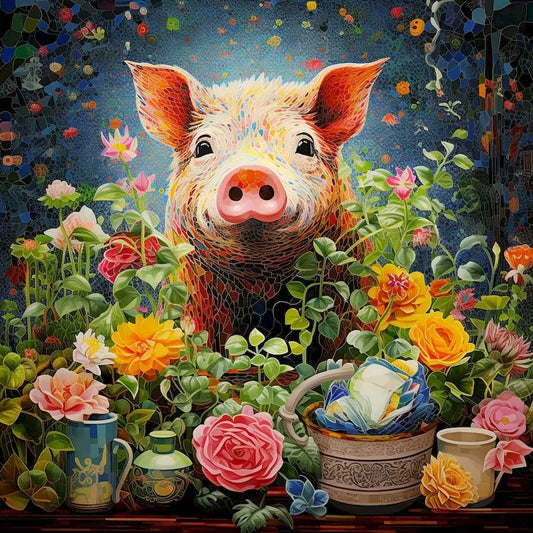 Diamond Painting Dieren - volledige bedekking - ronde of vierkante steentjes - Varken