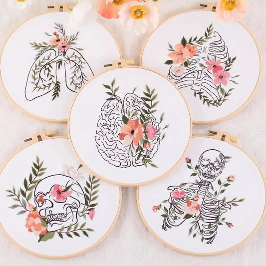 Borduurpakket Rond – Compleet DIY Set met Schedelpatroon en Borduurstoffen