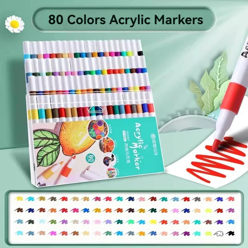 Stiften set acrylverf markers 12-80 kleuren voor steen, glas, hout en keramiek