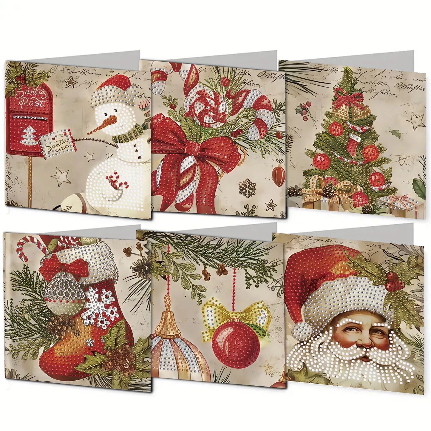 Diamond Painting Kerstkaarten set 6-delig met sneeuwpop thema