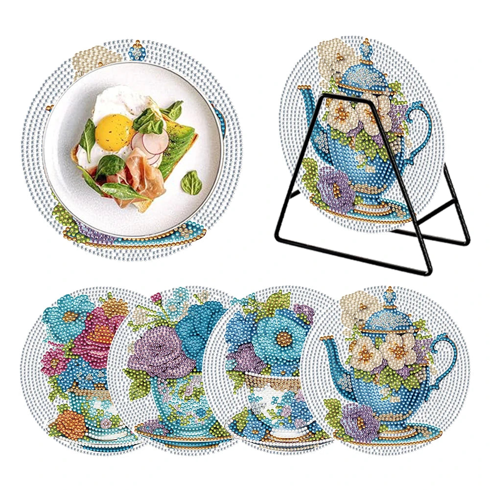 Diamond Painting Placemat met Bloemen en Koe Design – Set van 4