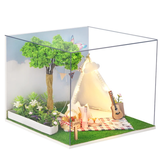 Zelfbouw Miniatuurhuisje met Meubels en Verlichting – H029 met stofkap