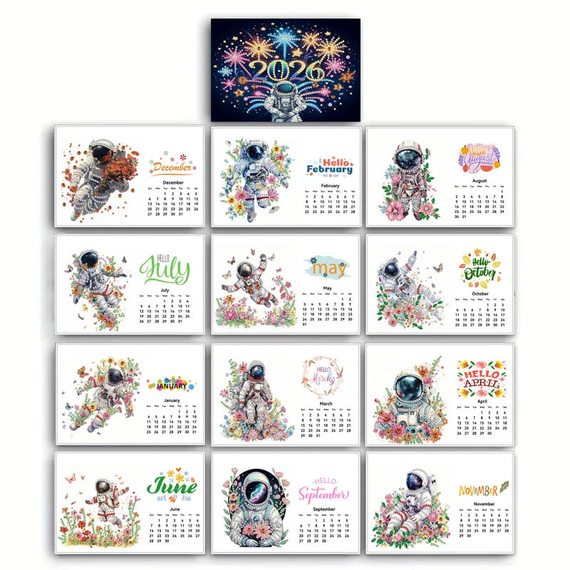 Diamond Painting Kalender met Kerst en Familie Thema – 13 Pagina’s Tafelkalender