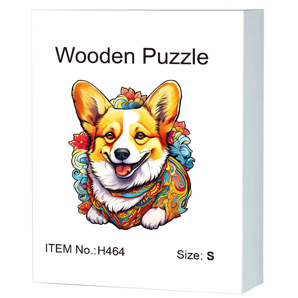 Houten figuren puzzel Kleurrijke Hond – Luxe Cadeaubox