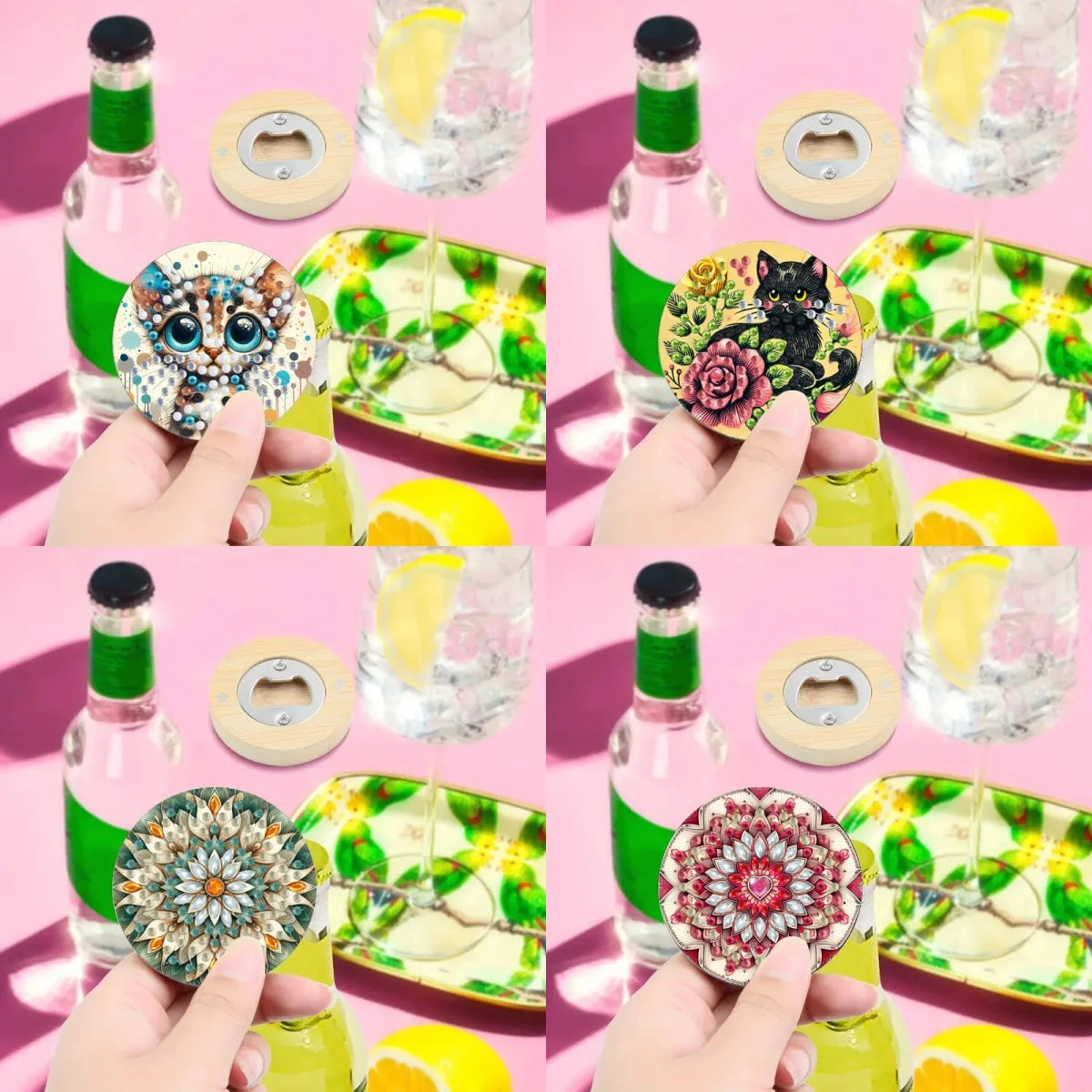 Diamond Painting Flesopener Houten Rond Decoratief Cadeau