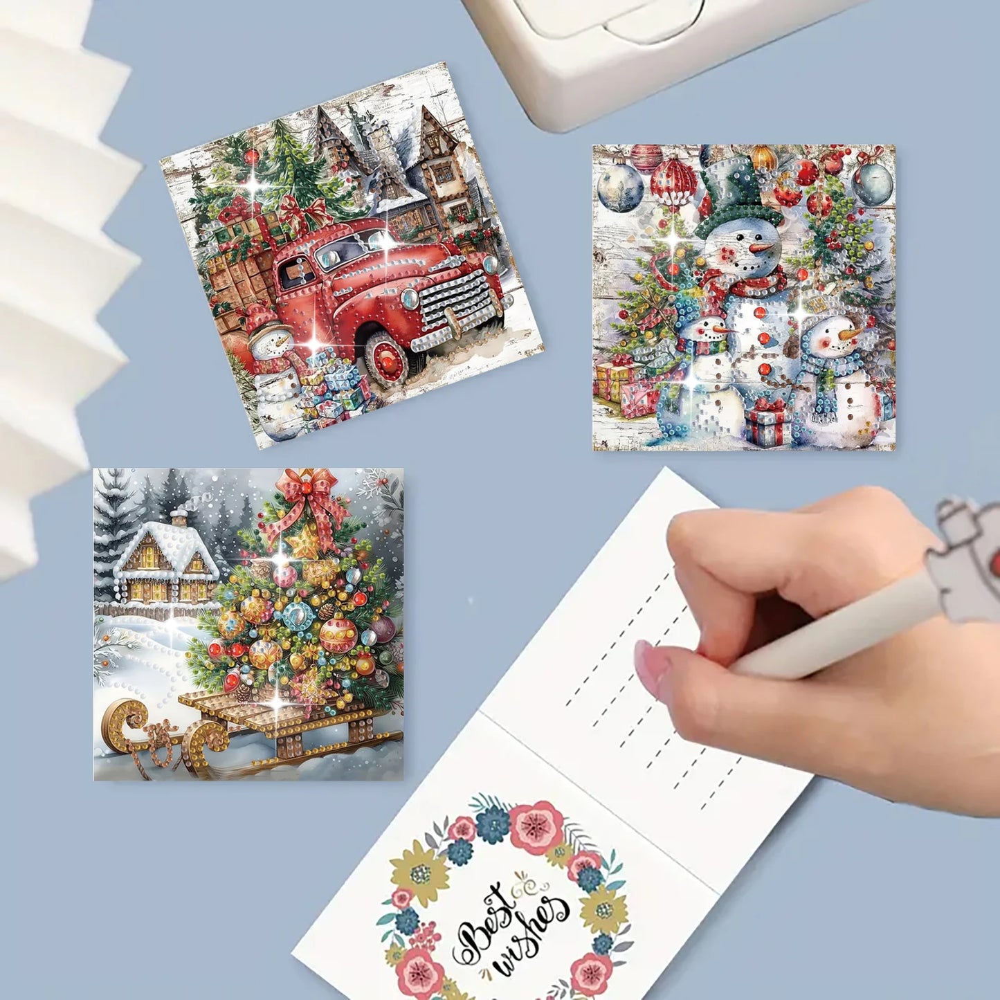 Diamond Painting Kerstkaarten Set met 6 Luxe Wenskaarten en Enveloppen - HK027