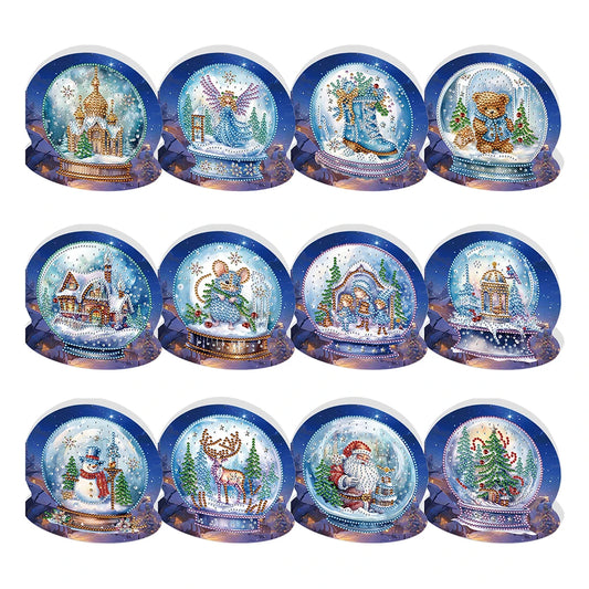 Diamond Painting Kerstkaarten set sneeuwbol strass kaarten knutselpakket
