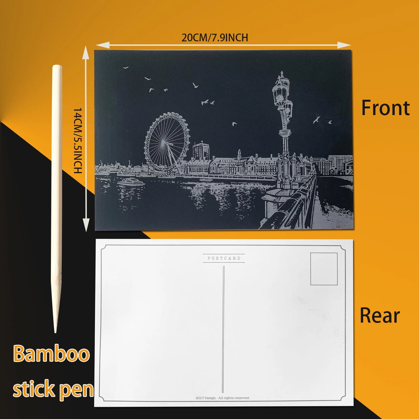 Krastekening Nachtelijke Stadsgezichten Set van 4 Kleurrijke Kaarten