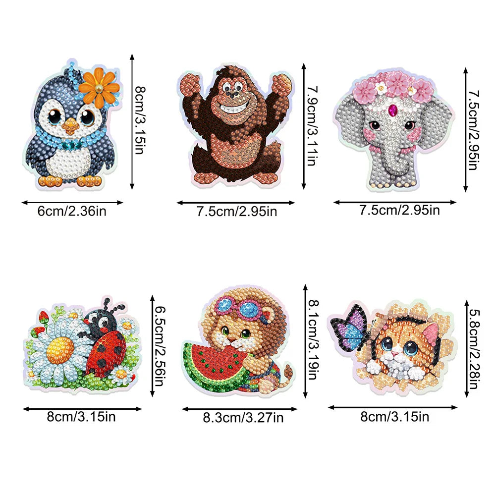 Diamond Painting Magneten - Set van 6 Dieren Magneten voor Koelkast en Decoratie