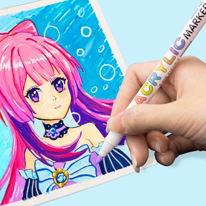 Stiften set acrylverfstiften met penseelpunt 18 tot 60 kleuren