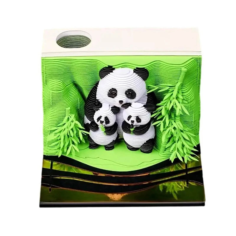 3D Papier Sculptuur Panda Bureaukalender 2026 met Notitieblok en Creatief Ontwerp