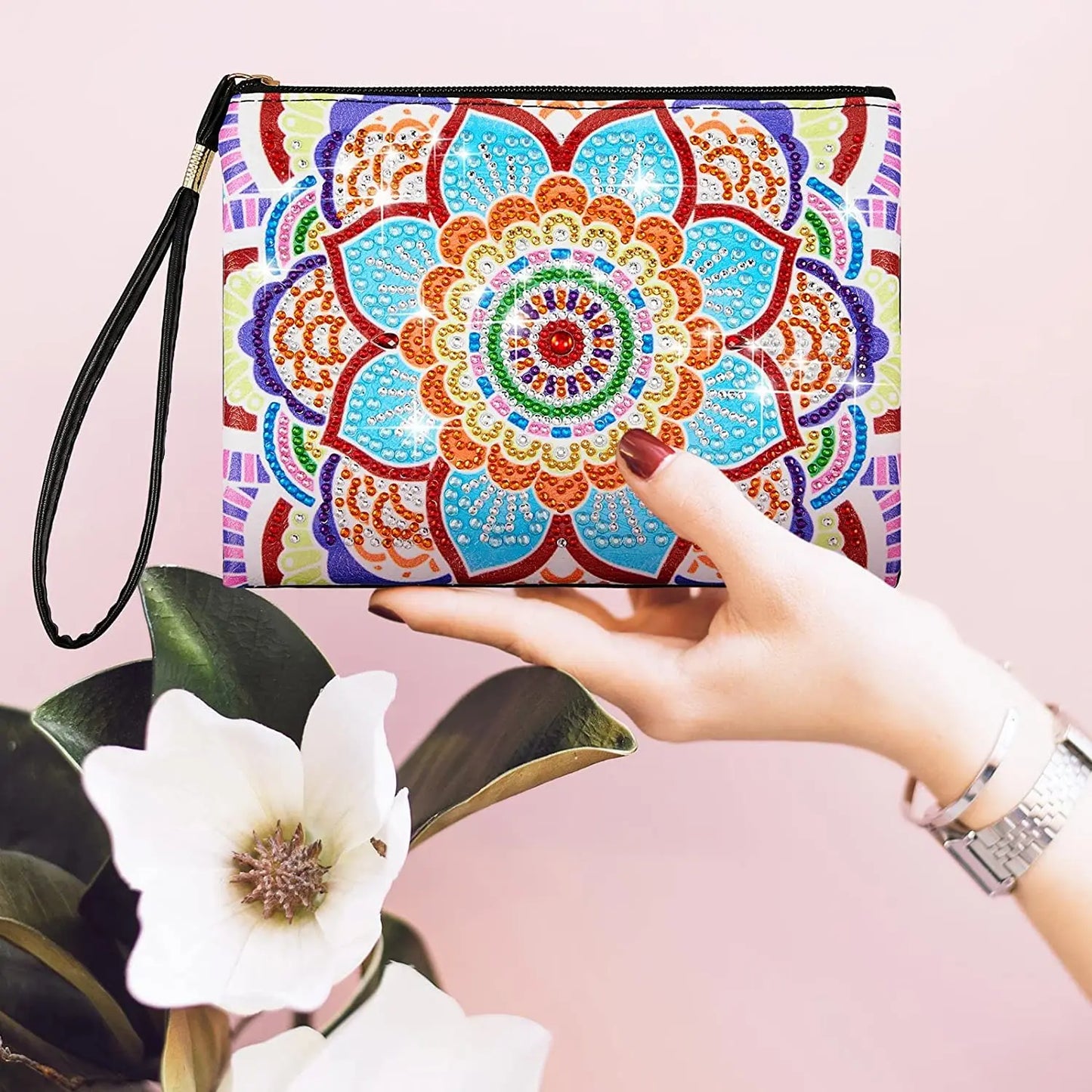 Diamond Painting Etui Mandala Cactus – Luxe PU Leren Handtas met Strass