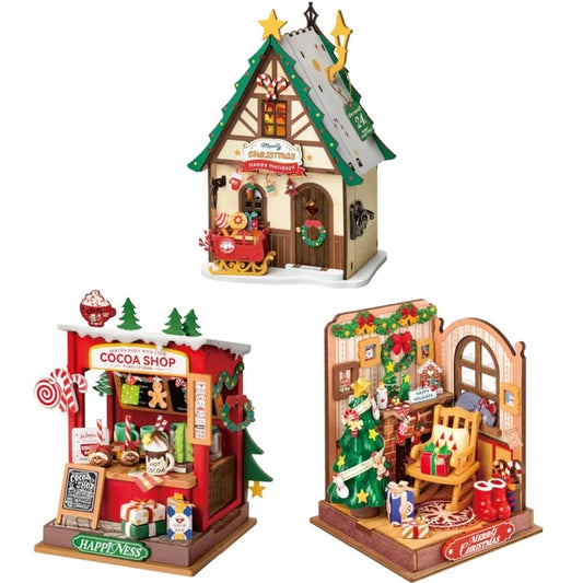 Zelfbouw miniatuur huisje met kersthaard – knus wintertafereel