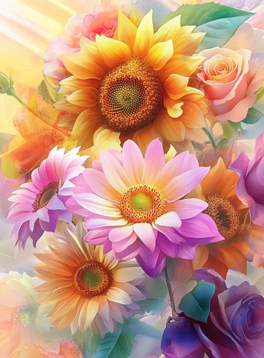 Schilderen op nummer Bloemen - verschillende maten en optioneel met lijst - 9973854