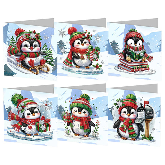 Diamond Painting Kerstkaarten set - Pinguïns (6 stuks)