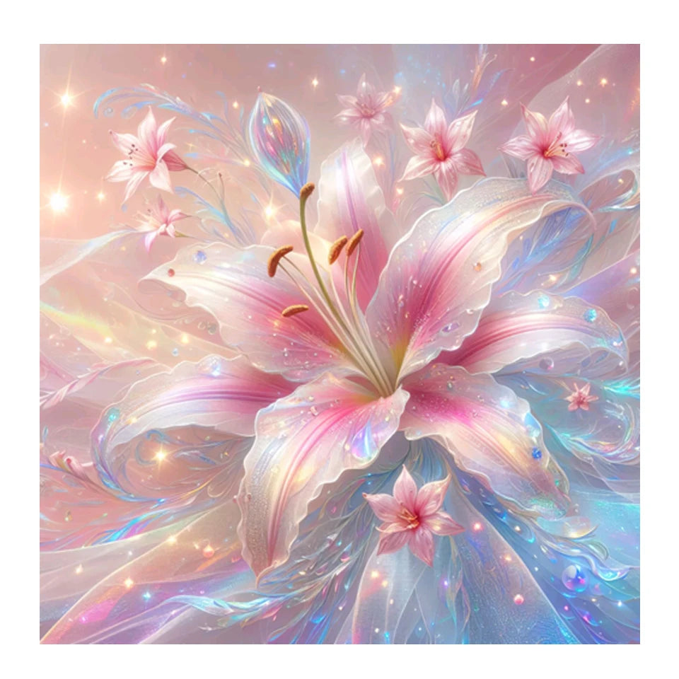 AB Diamond Painting met Fairy dust steentjes Roze Lelie Bloemen