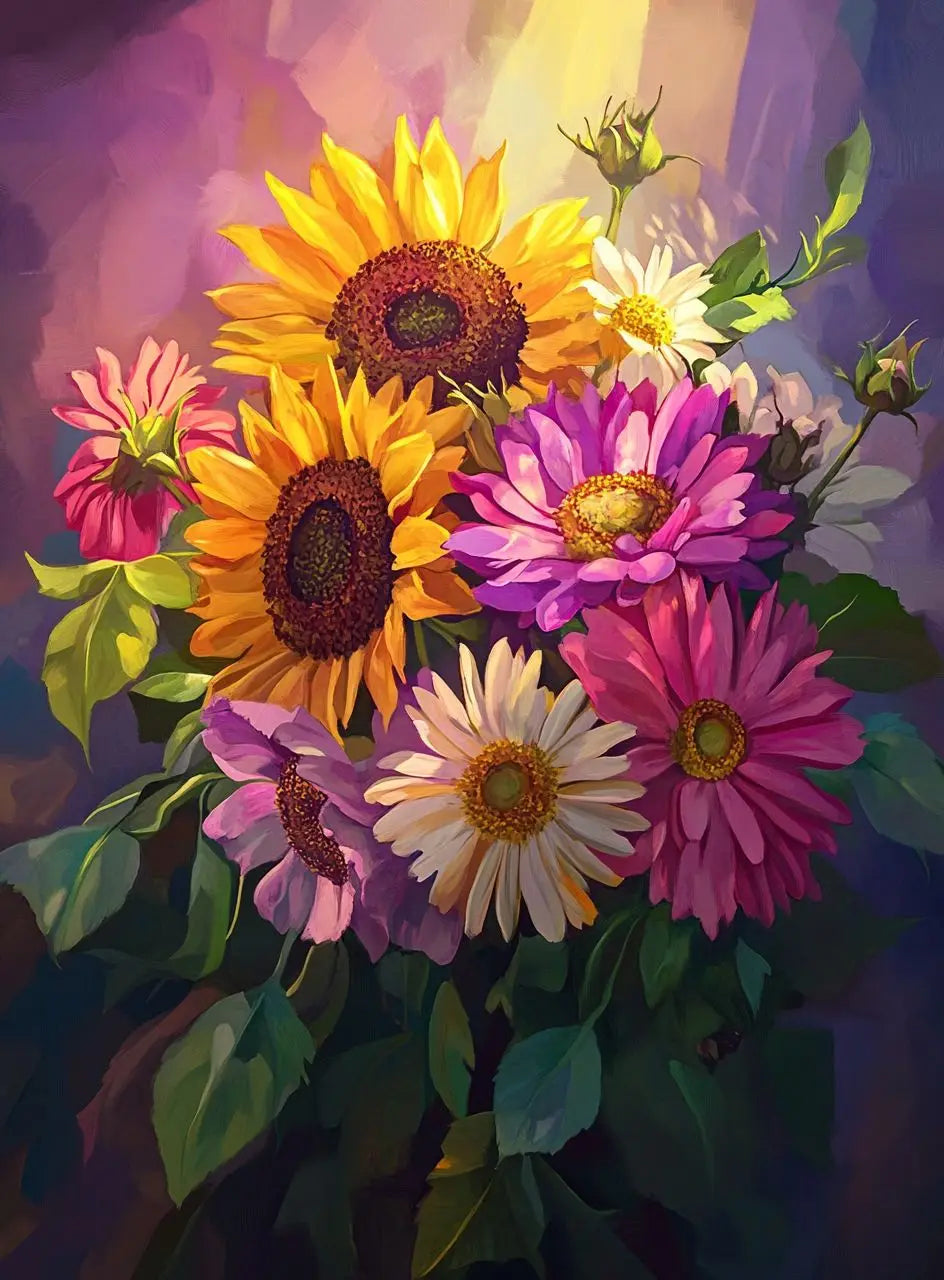 Schilderen op nummer Bloemen - verschillende maten en optioneel met lijst - 9973856