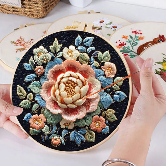 Borduurpakket Bloemenlandschap – Compleet Starterset zonder/met borduurring - 15cm