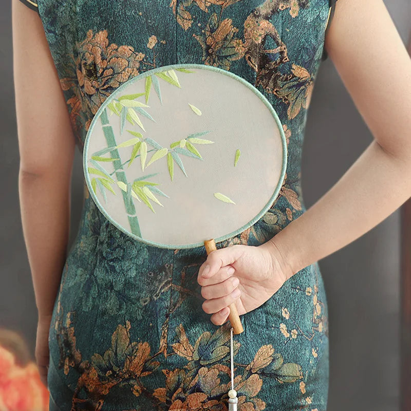 Borduurpakket rond Chinese bloemen waaier met voorgedrukt patroon
