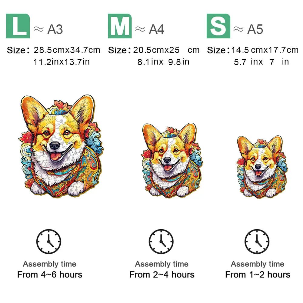 Houten figuren puzzel Kleurrijke Hond – Luxe Cadeaubox