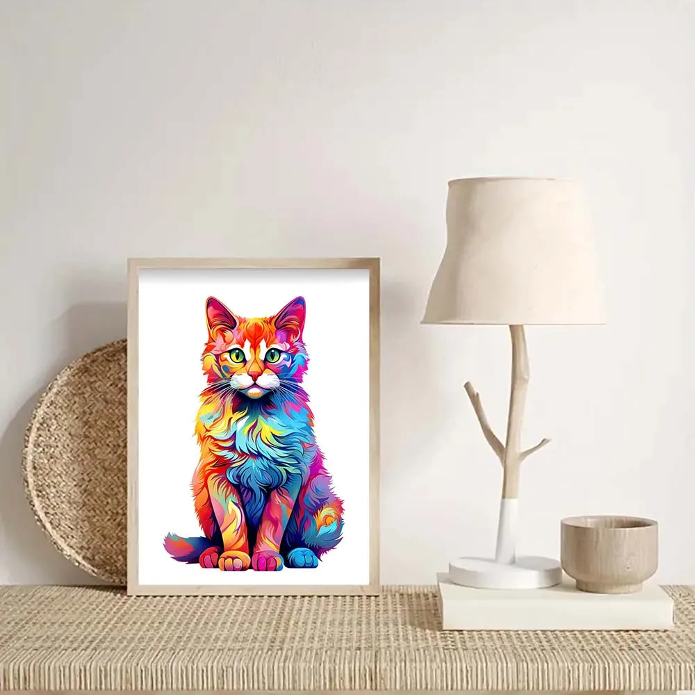 Houten figuren puzzel Kat kleurrijk – cadeau in luxe gift box