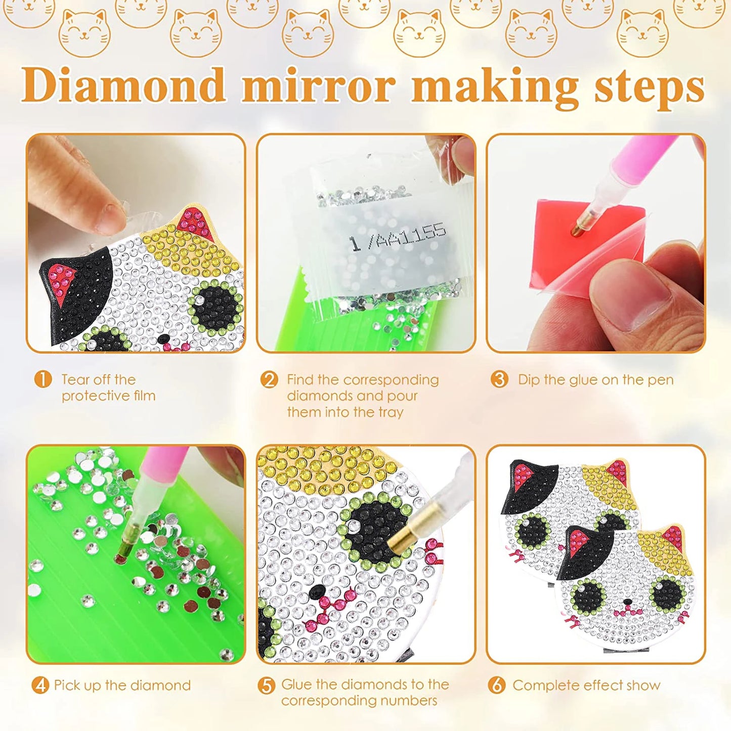 Diamond Painting Spiegel Kat Compacte Opvouwbare Make-up Spiegel