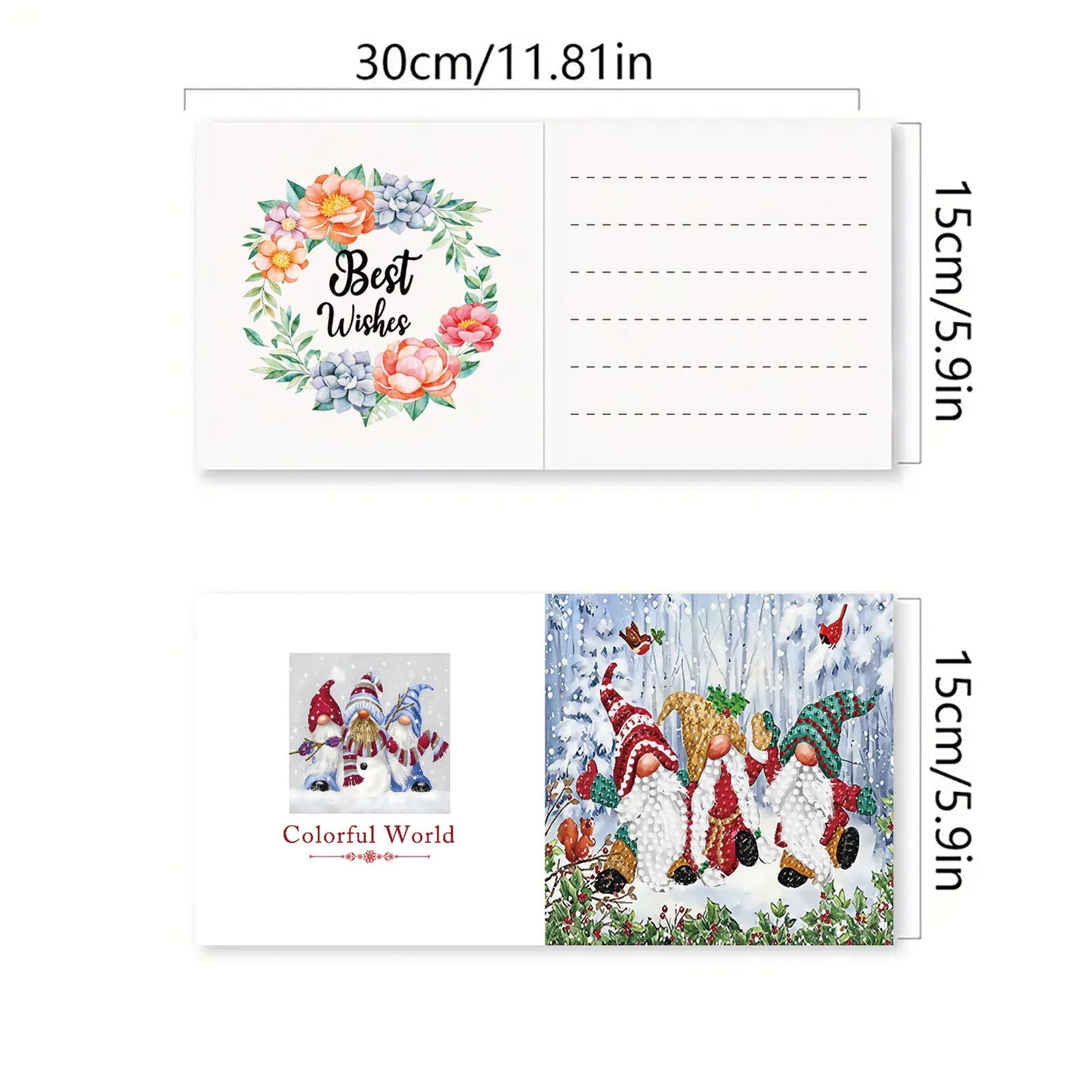 Diamond Painting Kerstkaarten set met Kabouters en Sneeuwpoppen